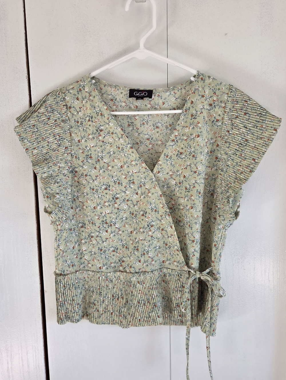 Floral Wrap Tie Women's Top in Sage